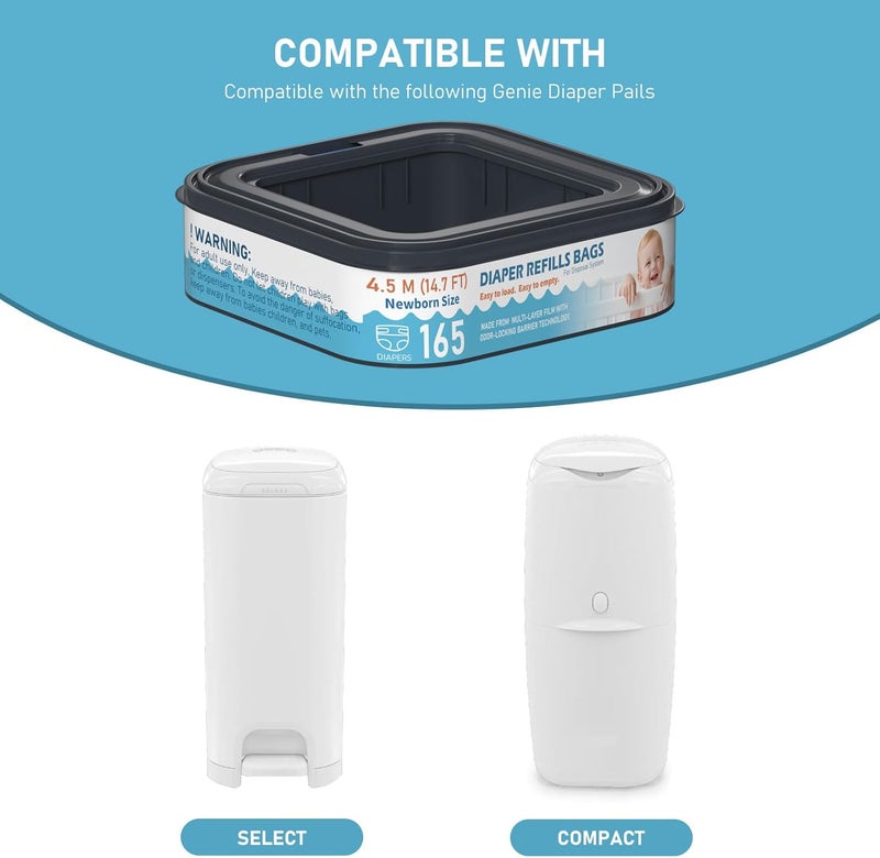 Fununcat Square Starter Refills Disposal Bags Refill Compatible with Diaper Genie Classic, Compact and Select Pails, Hold Up to 165 Newborn-Sized Diapers Per Refill, 6 Pack - Image 3